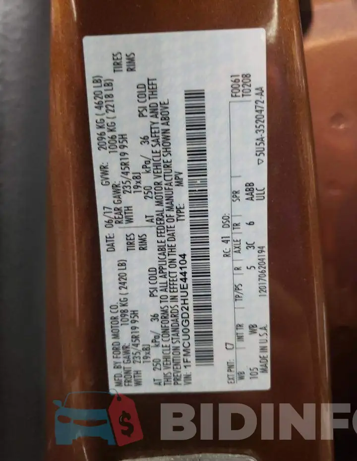 1FMCU0GD2HUE44104 Photo# 12
