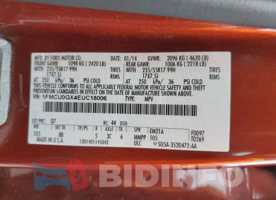 1FMCU0GX4EUC18006 Photo# 13