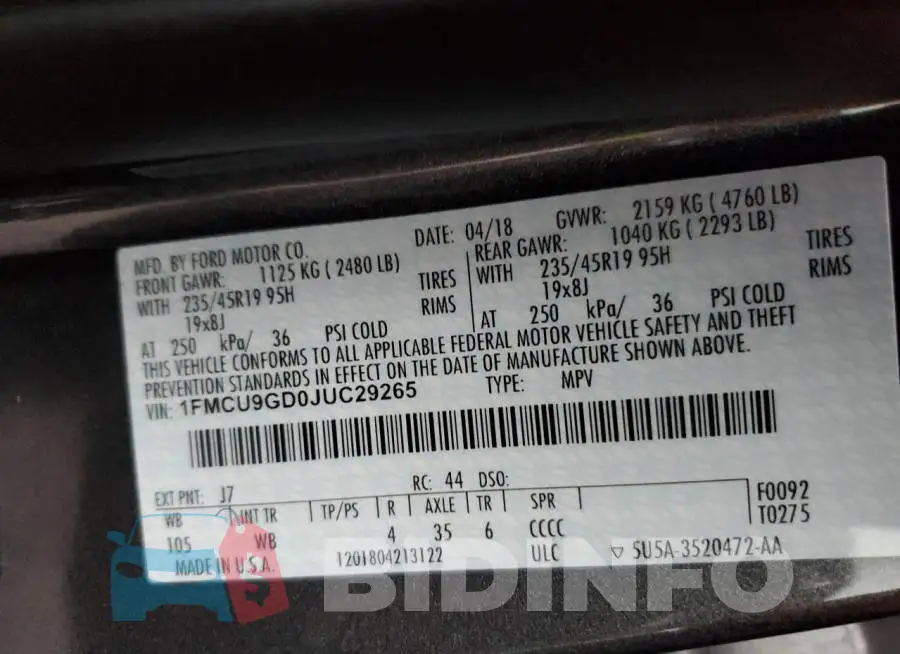 1FMCU9GD0JUC29265 Photo# 13