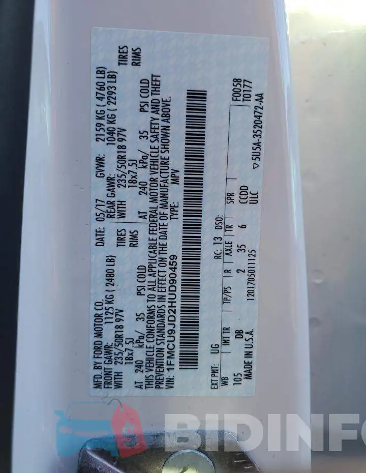 1FMCU9JD2HUD90459 Photo# 14