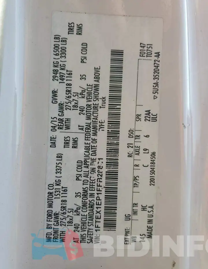1FTEX1EP1FFB28881 Photo# 12
