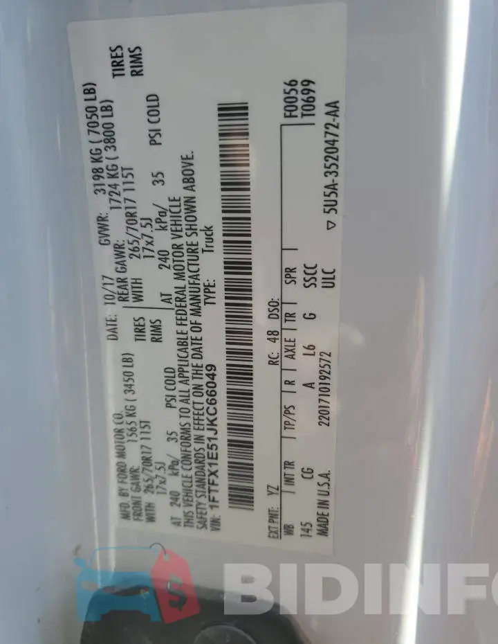 1FTFX1E51JKC66049 Photo# 12