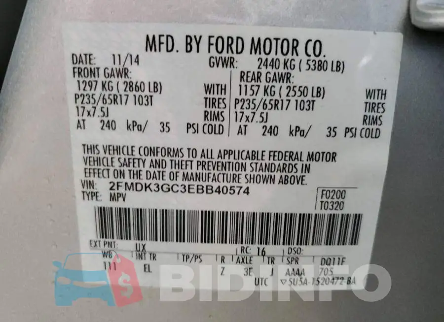 2FMDK3GC3EBB40574 Photo# 13