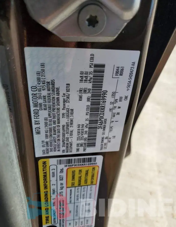 3FA6P0CDXKR169990 Photo# 12