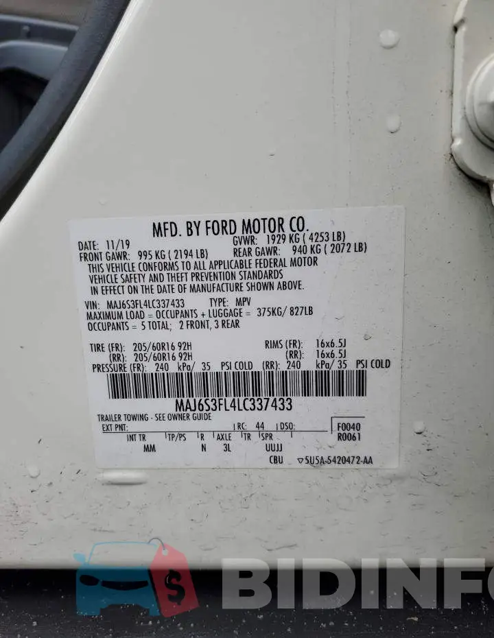 MAJ6S3FL4LC337433 Photo# 13