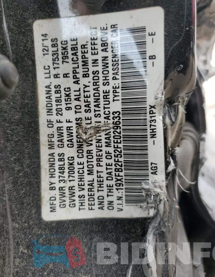 19XFB2F52FE029633 Photo# 12
