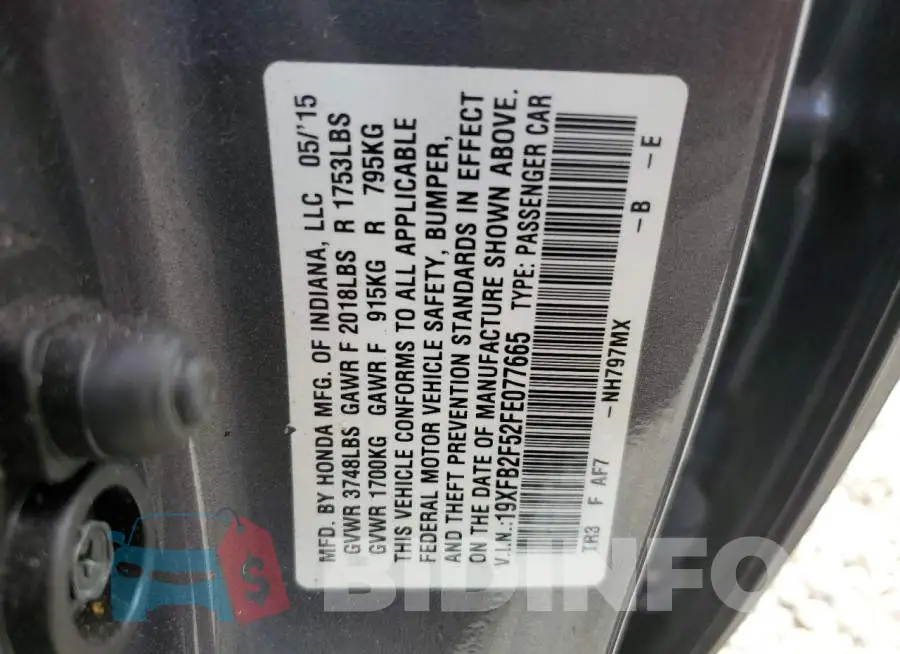 19XFB2F52FE077665 Photo# 12