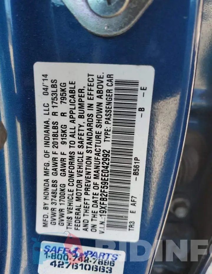 19XFB2F59EE042992 Photo# 12
