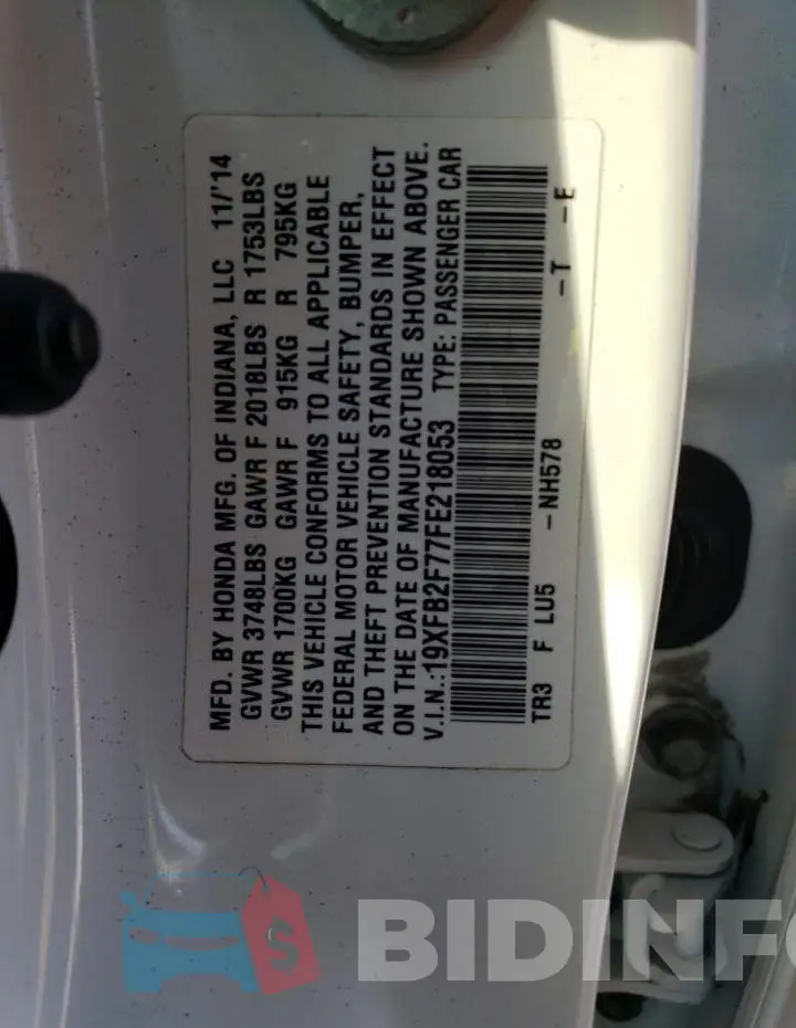 19XFB2F77FE218053 Photo# 13