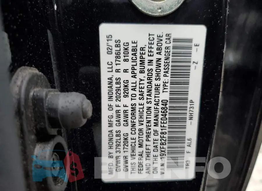 19XFB2F81FE046840 Photo# 13