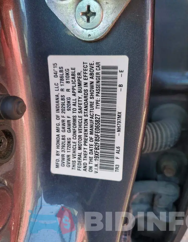 19XFB2F85FE065827 Photo# 12