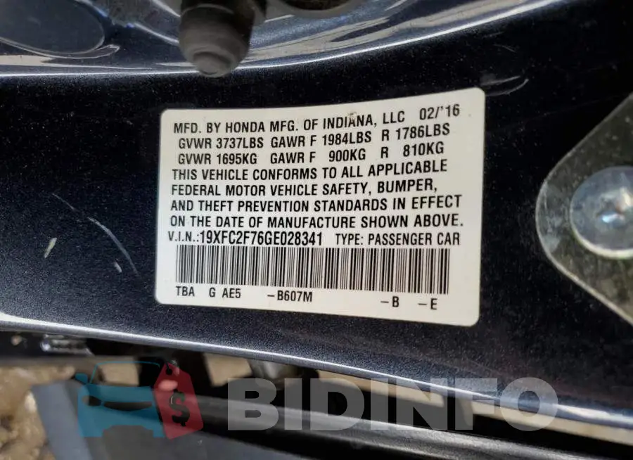 19XFC2F76GE028341 Photo# 13