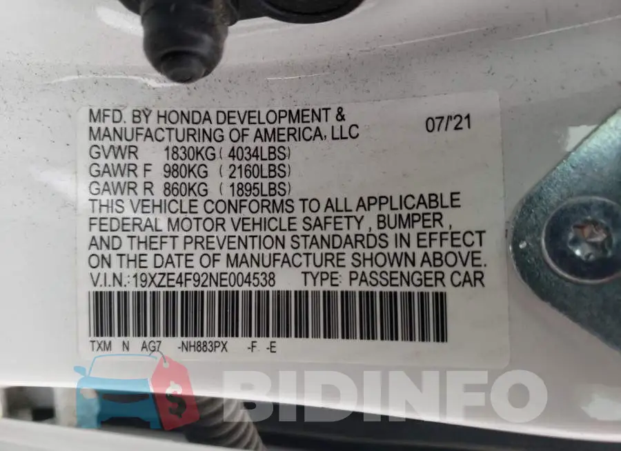 19XZE4F92NE004538 Photo# 12