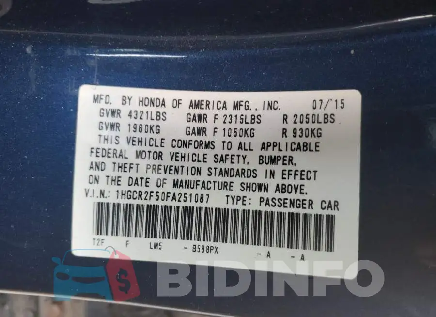 1HGCR2F50FA251087 Photo# 12
