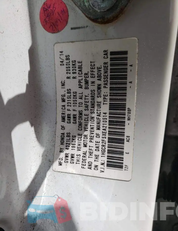 1HGCR2F5XEA210514 Photo# 12