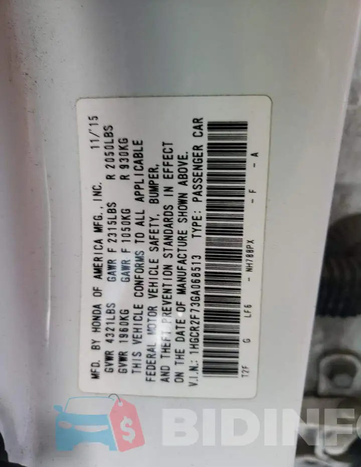 1HGCR2F73GA068513 Photo# 12