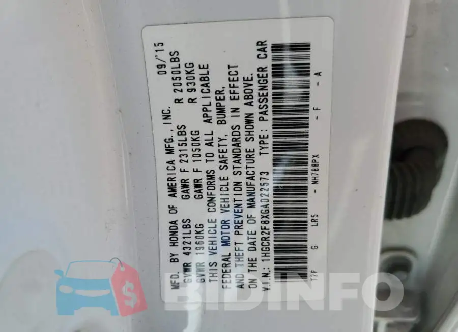 1HGCR2F8XGA022573 Photo# 12