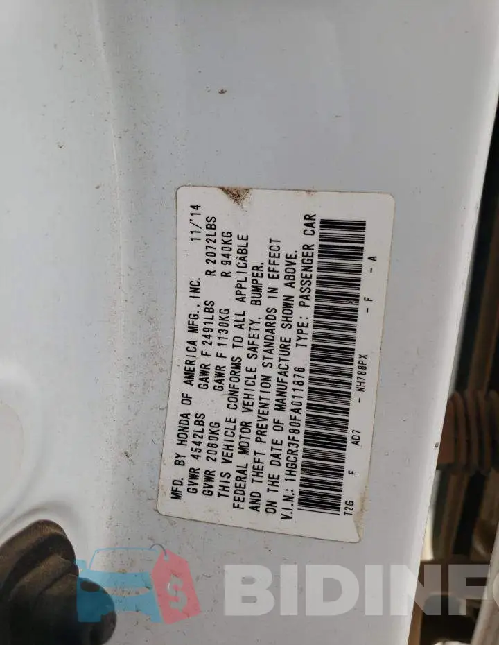 1HGCR3F80FA011876 Photo# 12