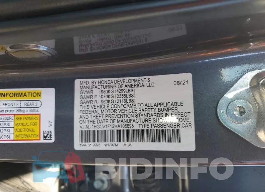 1HGCV1F13MA105895 Photo# 12