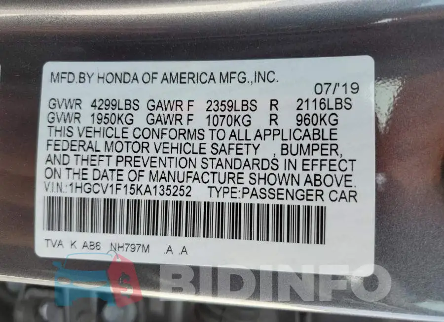 1HGCV1F15KA135252 Photo# 12