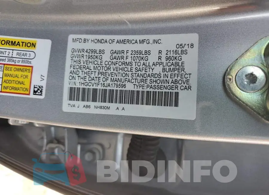 1HGCV1F16JA179596 Photo# 13