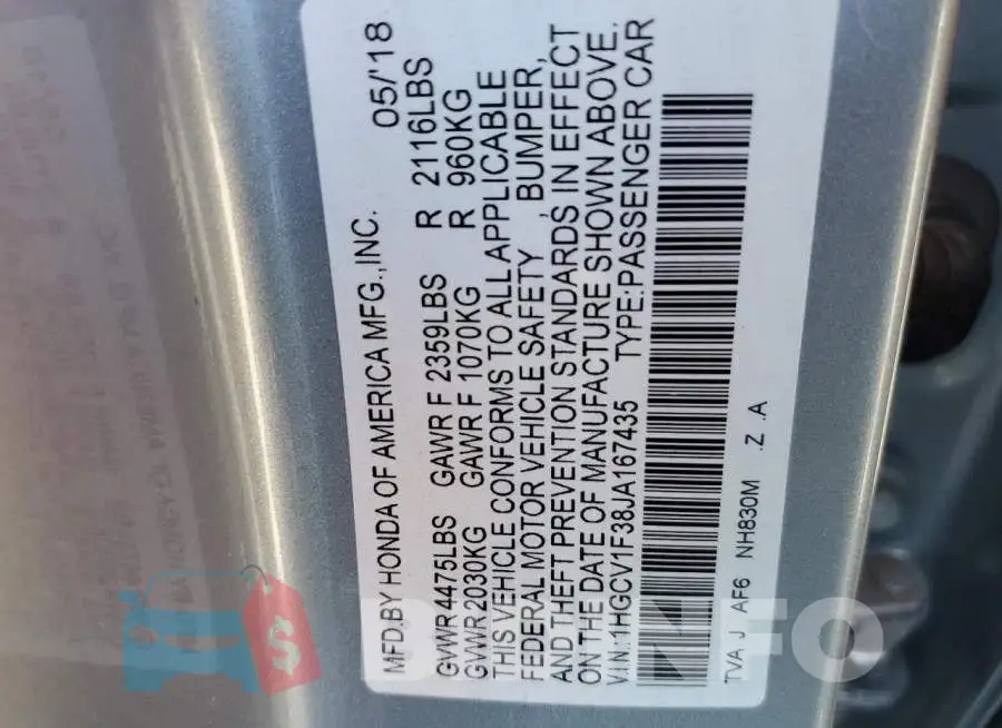 1HGCV1F38JA167435 Photo# 12
