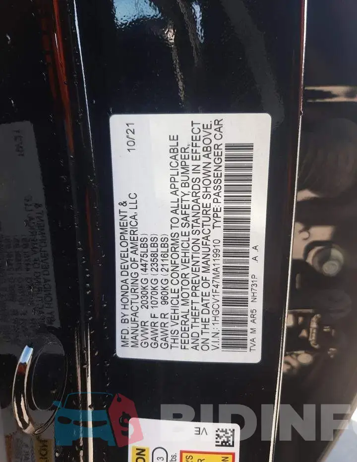 1HGCV1F47MA119910 Photo# 12