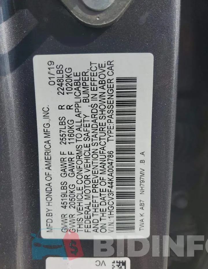 1HGCV3F44KA004786 Photo# 12