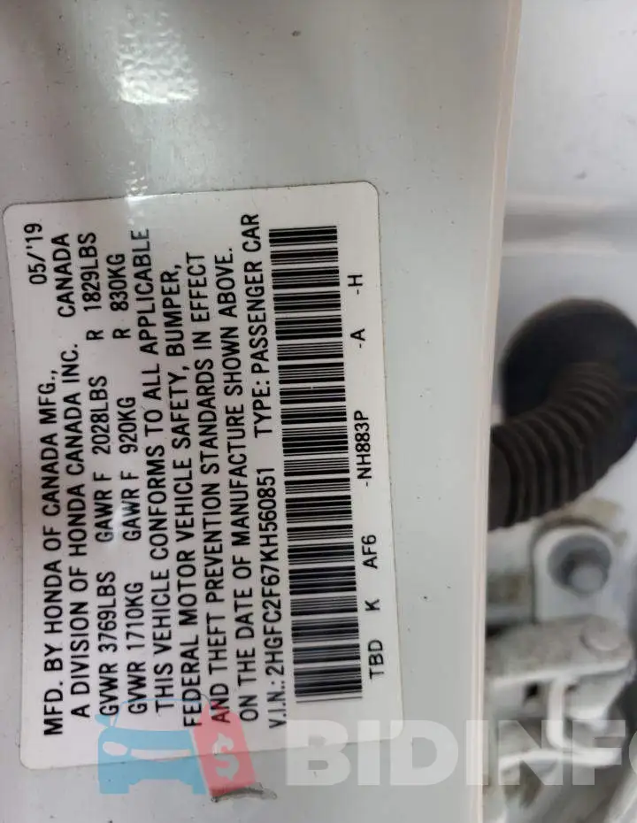 2HGFC2F67KH560851 Photo# 13