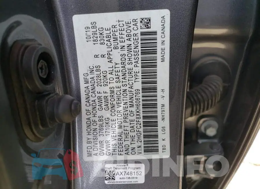 2HGFC2F8XKH606769 Photo# 13