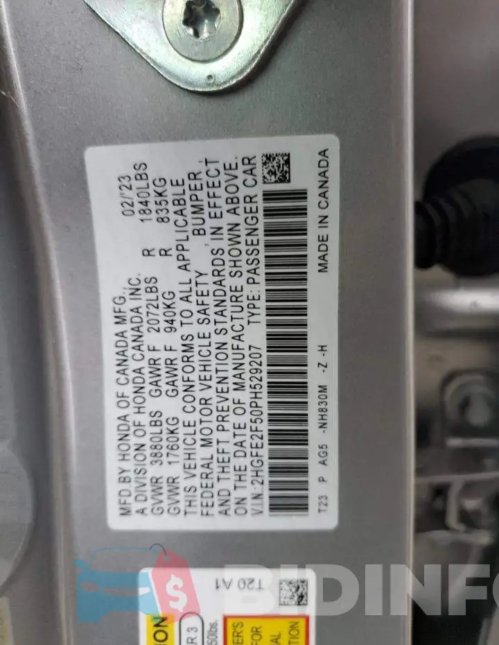 2HGFE2F50PH529207 Photo# 13