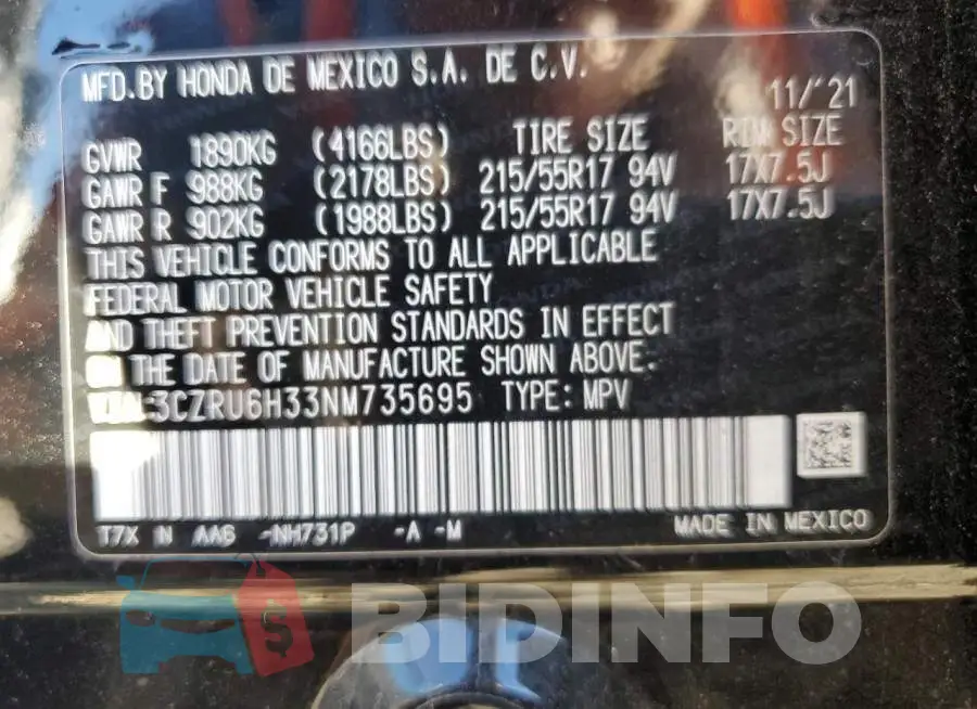 3CZRU6H33NM735695 Photo# 13