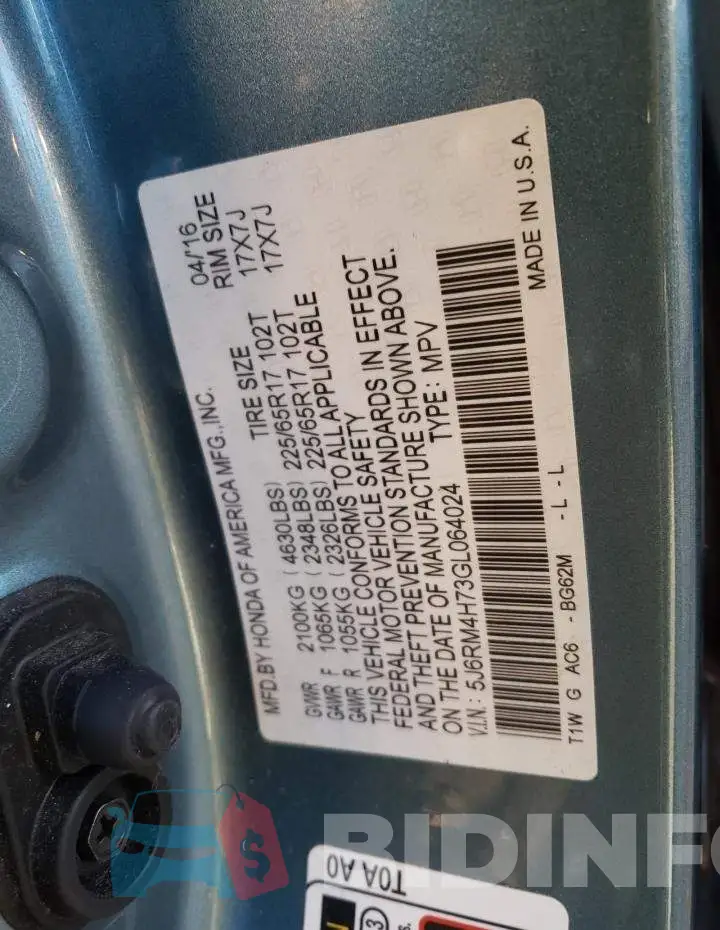 5J6RM4H73GL064024 Photo# 12