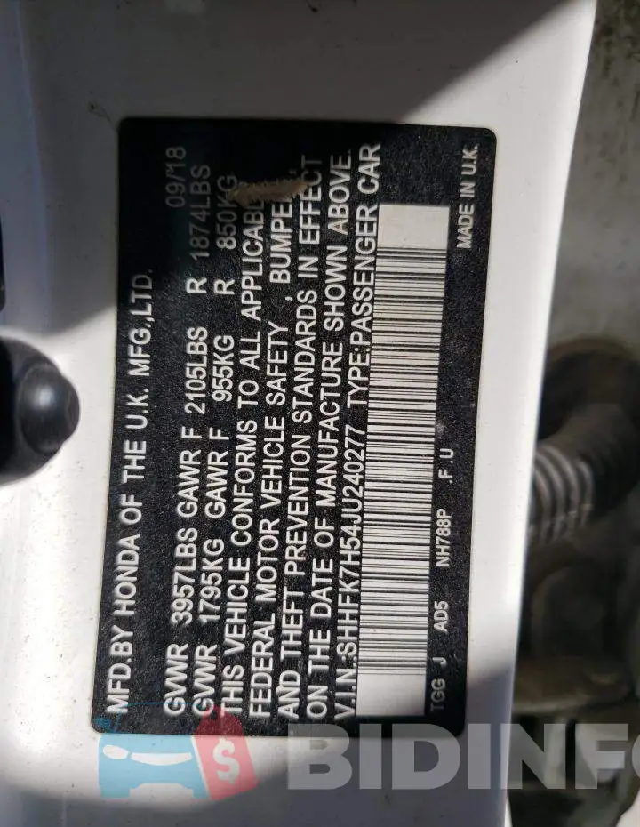 SHHFK7H54JU240277 Photo# 12