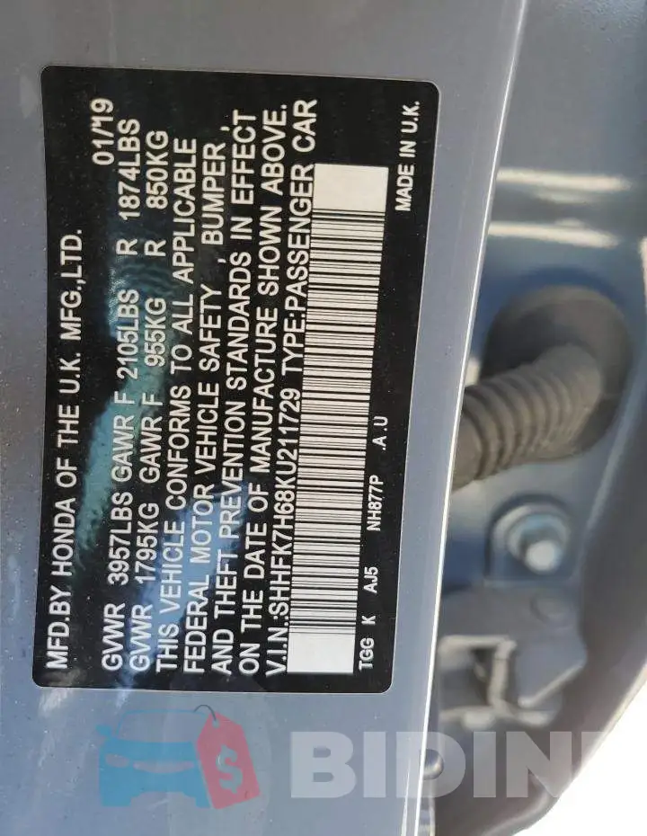 SHHFK7H68KU211729 Photo# 12