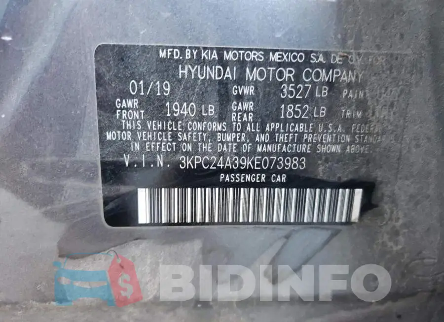 3KPC24A39KE073983 Photo# 12