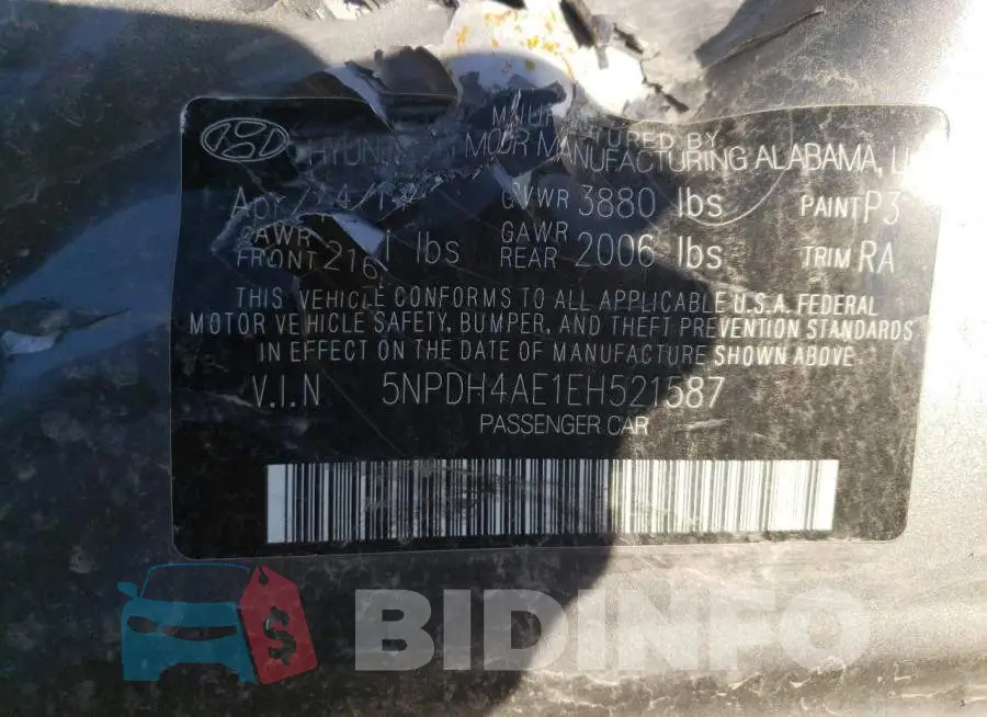 5NPDH4AE1EH521587 Photo# 12