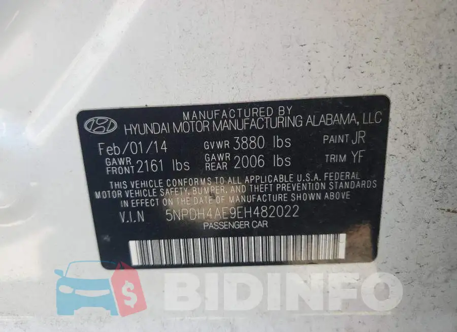 5NPDH4AE9EH482022 Photo# 12