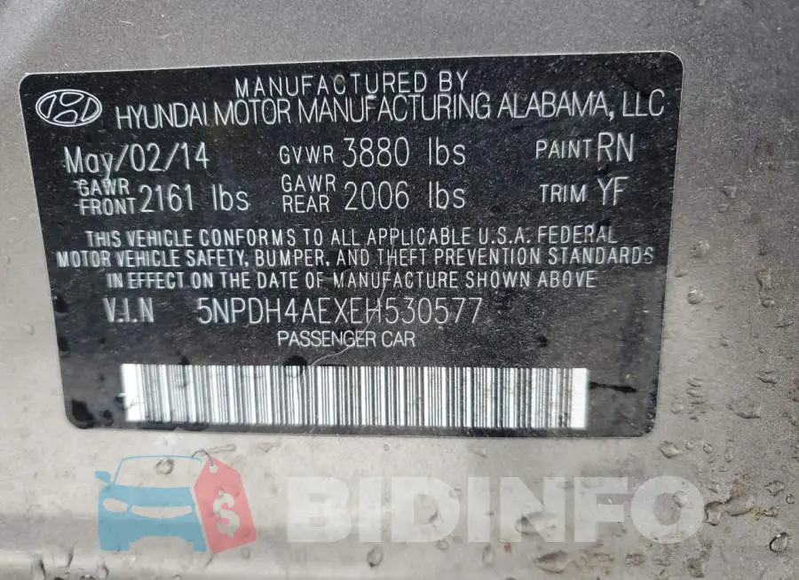 5NPDH4AEXEH530577 Photo# 12