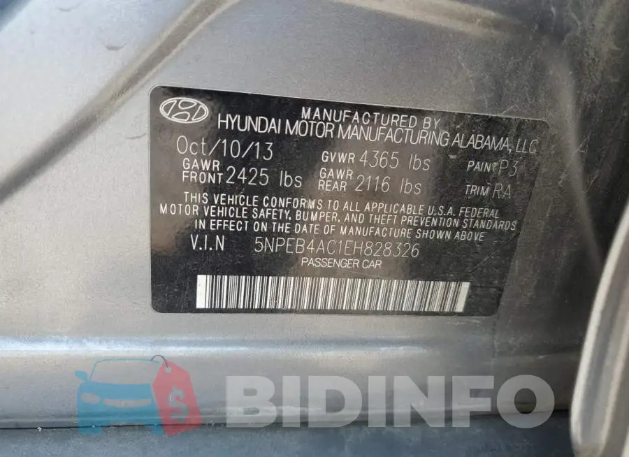 5NPEB4AC1EH828326 Photo# 13