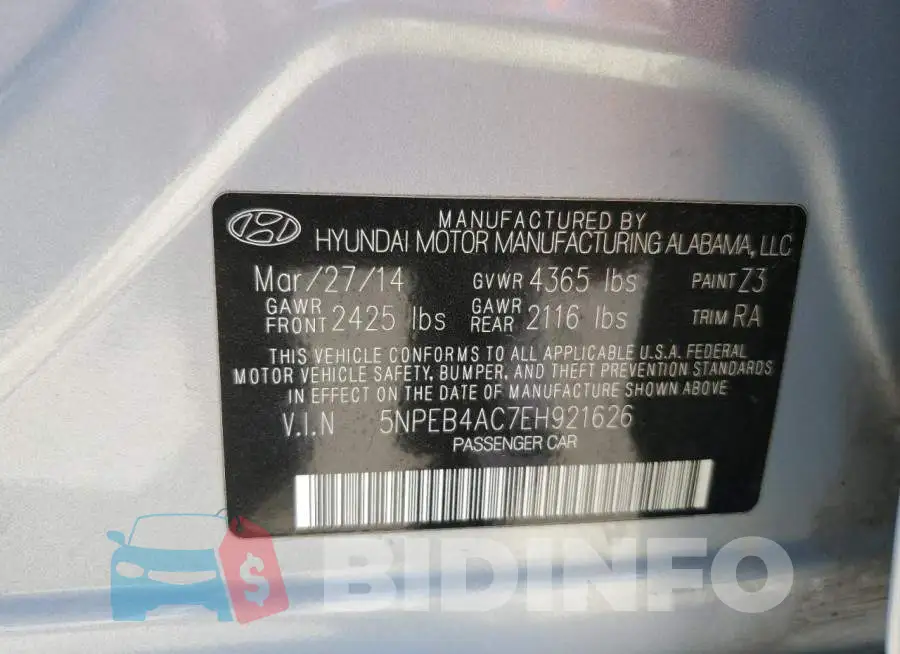 5NPEB4AC7EH921626 Photo# 13