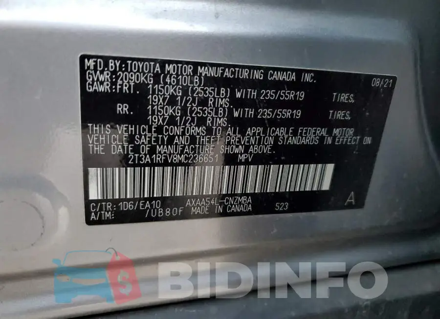 2T3A1RFV8MC236651 Photo# 12