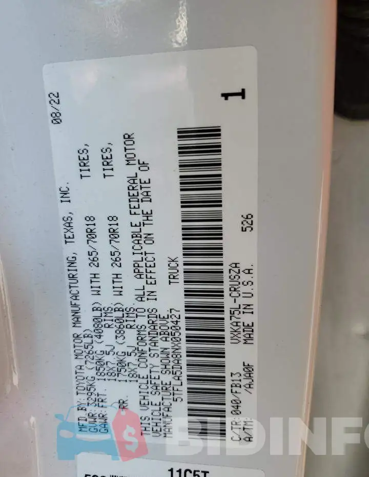5TFLA5DA8NX050427 Photo# 12