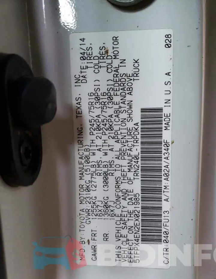 5TFPX4EN2EX021985 Photo# 13