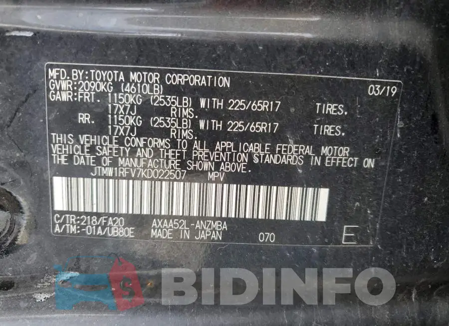 JTMW1RFV7KD022507 Photo# 13