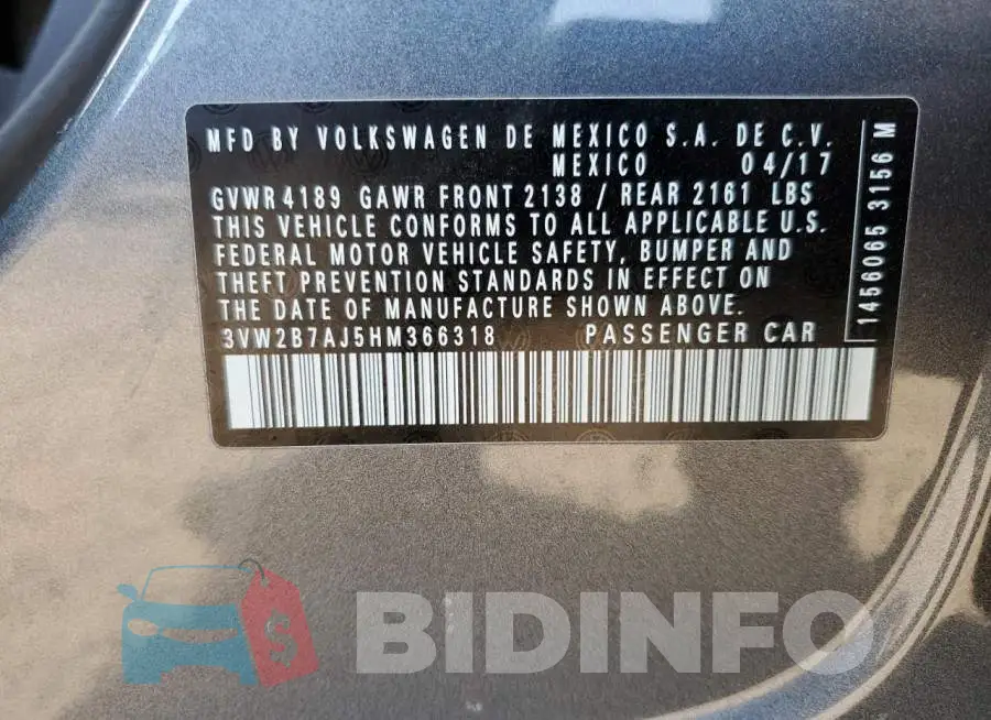 3VW2B7AJ5HM366318 Photo# 12