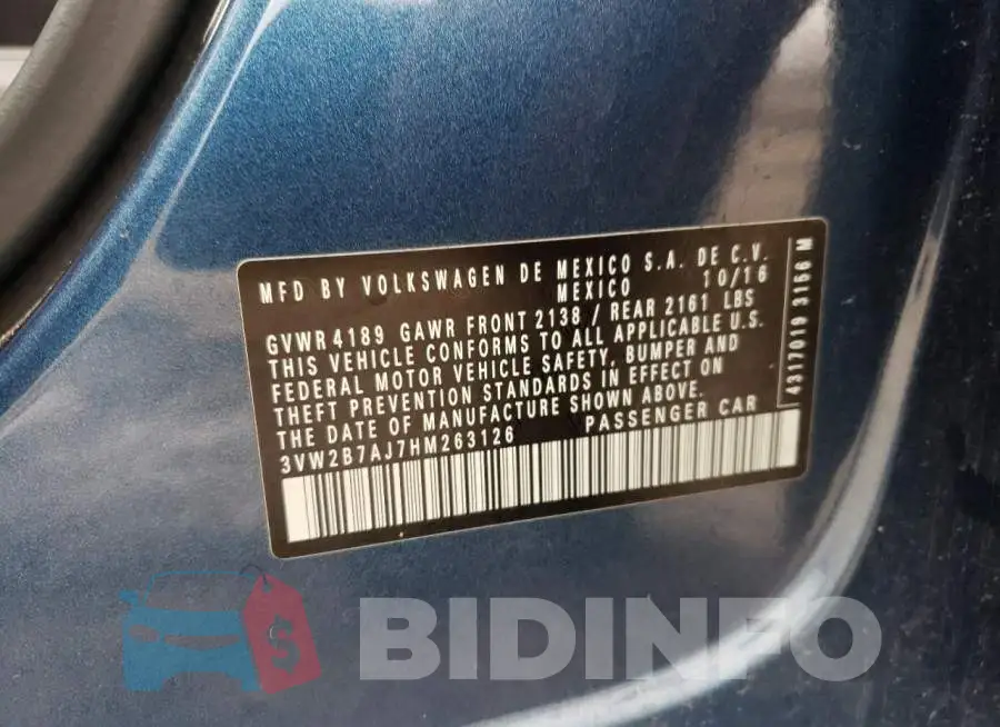 3VW2B7AJ7HM263126 Photo# 10