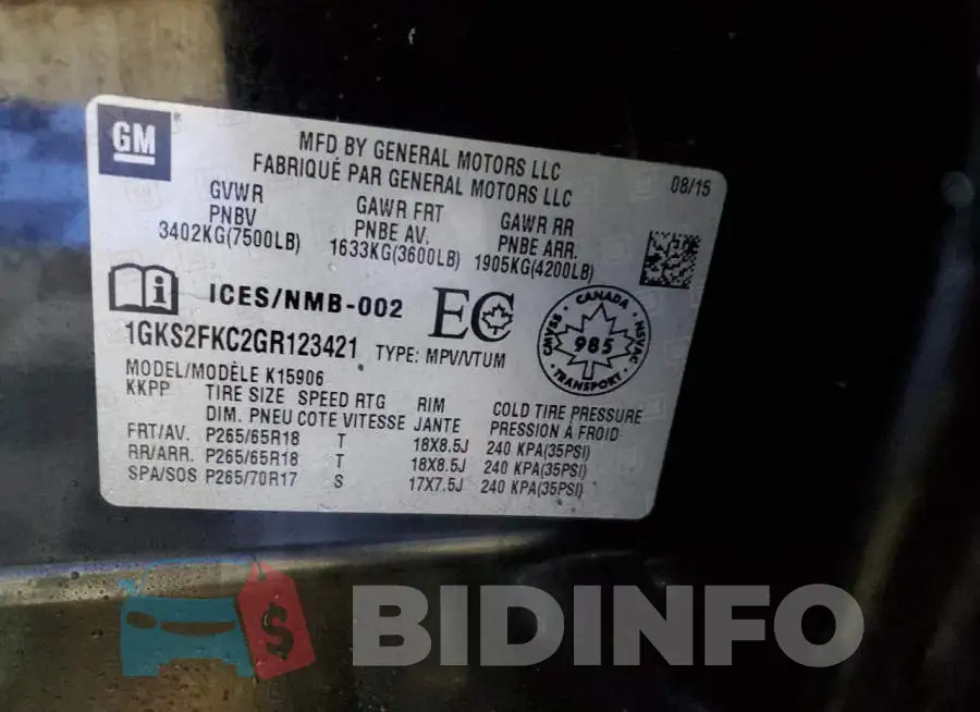 1GKS2FKC2GR123421 Photo# 13