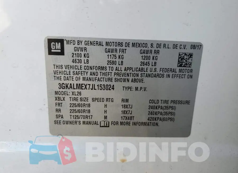 3GKALMEX7JL153024 Photo# 14