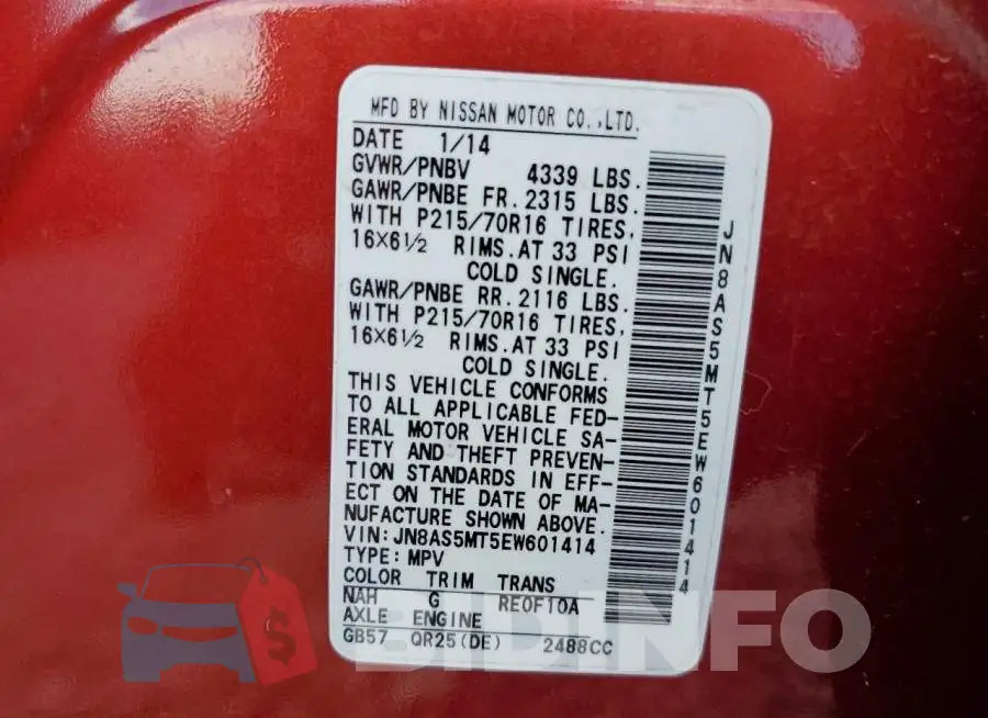 JN8AS5MT5EW601414 Photo# 13